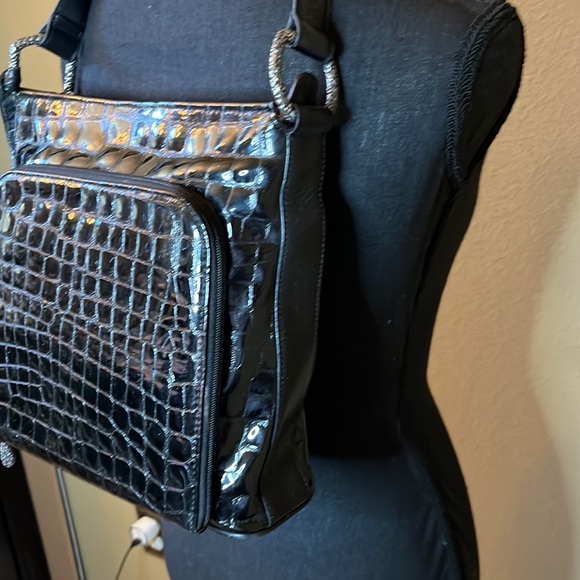 BRIGHTON black patent leather embossed Croc Sonny shoulder bag with organizer - Picture 8 of 16